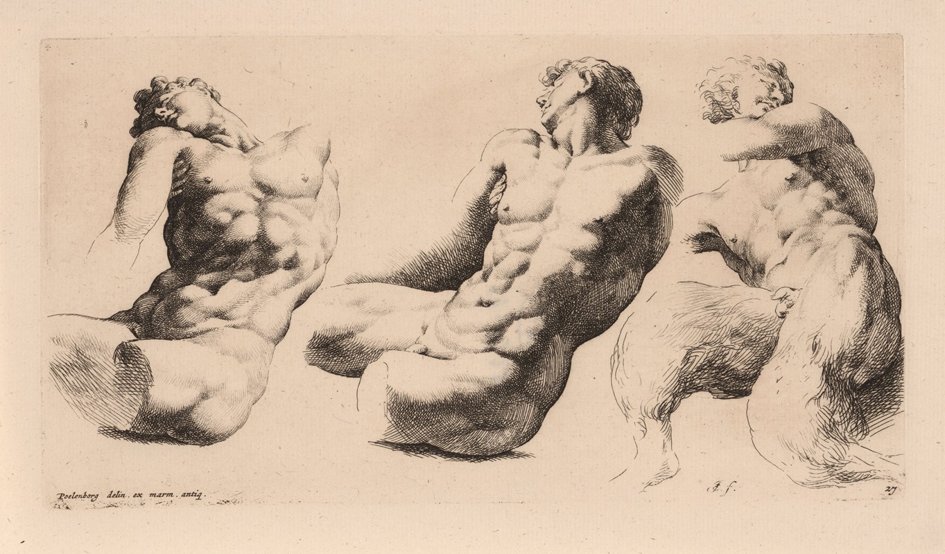 Jan de Bisschop - Two male torsos and a faun.