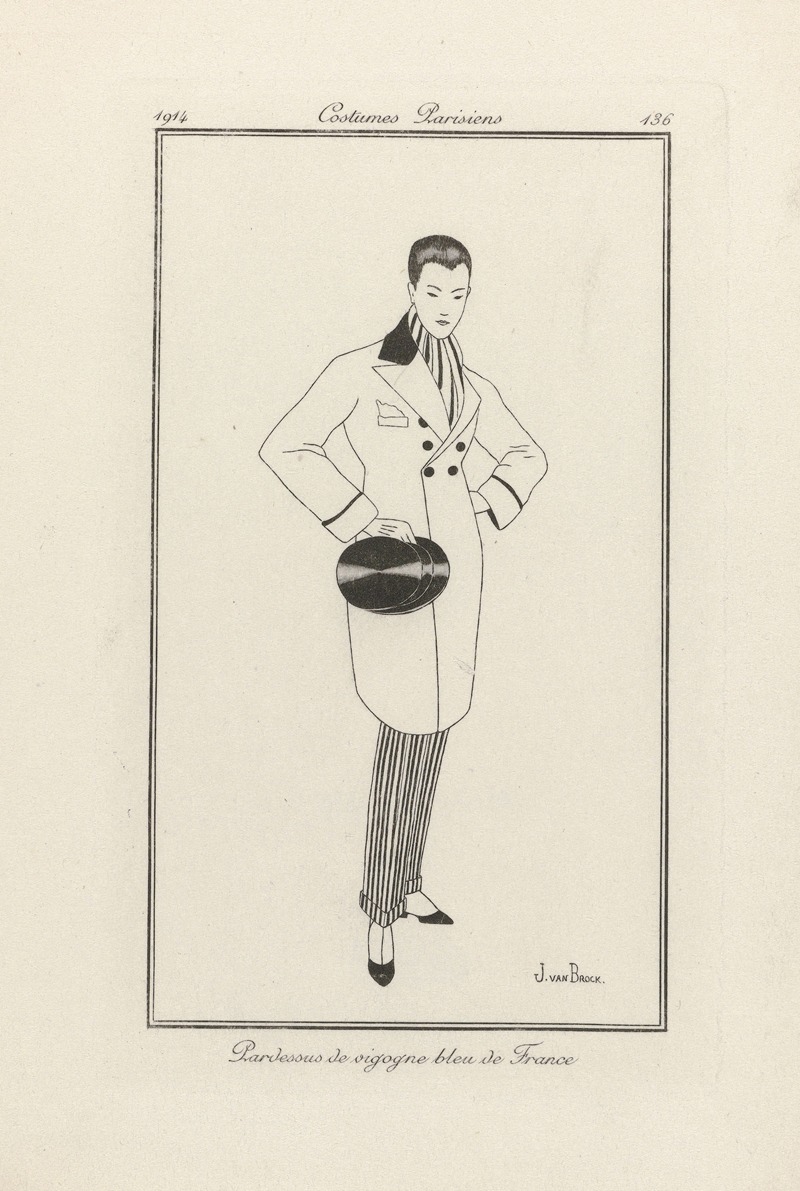 Jan van Brock - Journal des Dames et des Modes – Pardessus de vigogne bleu de France