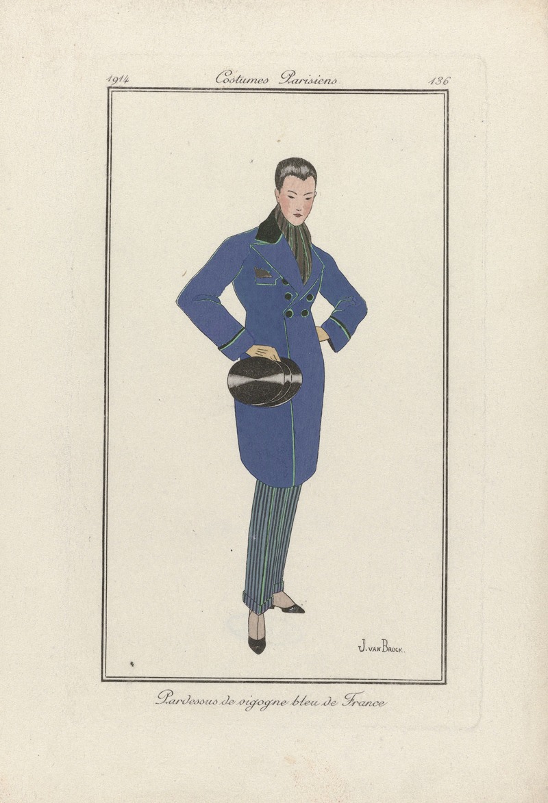 Jan van Brock - Journal des Dames et des Modes – Pardessus de vigogne bleu de France