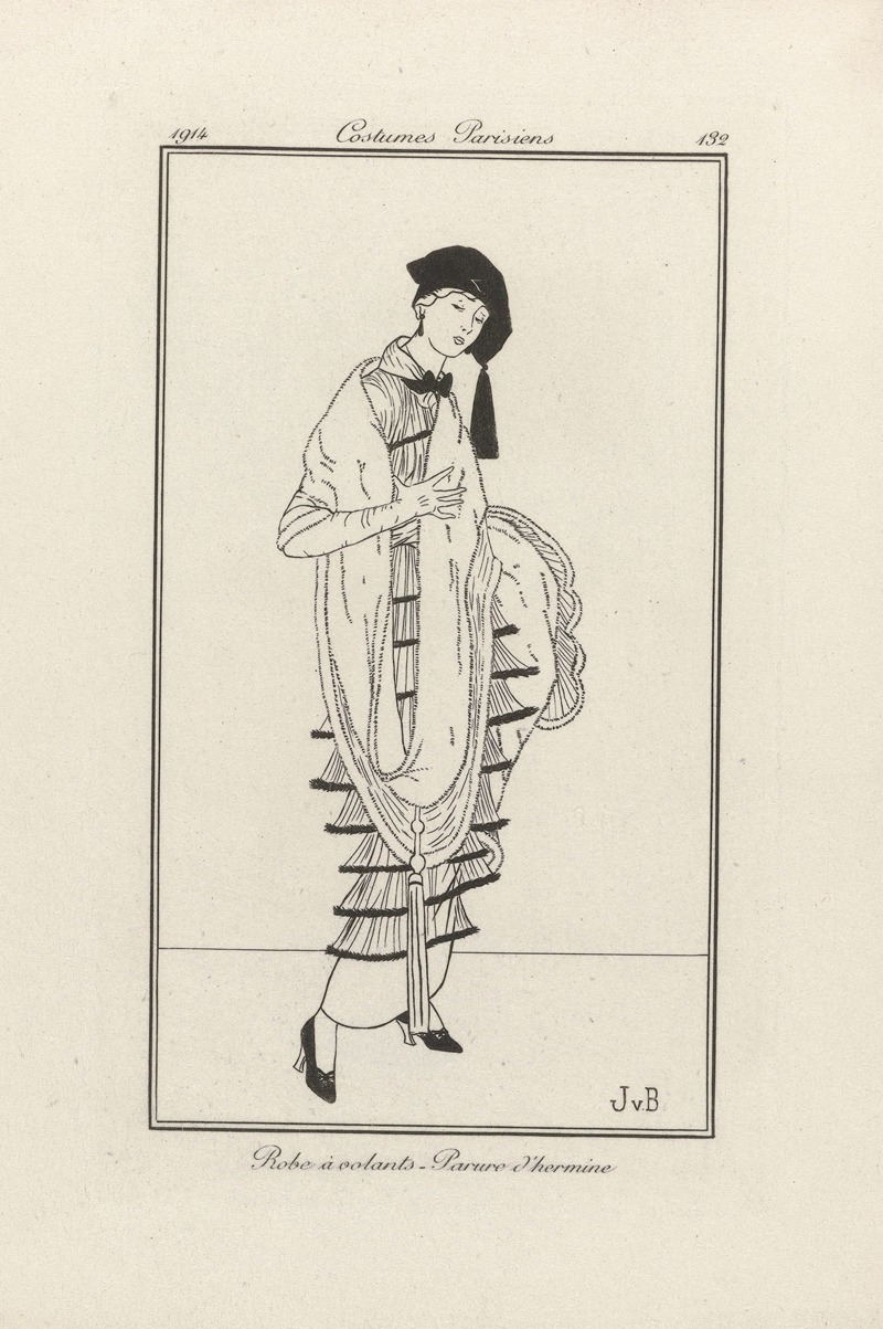 Jan van Brock - Journal des Dames et des Modes – Robe à volants – Parure d’hermine