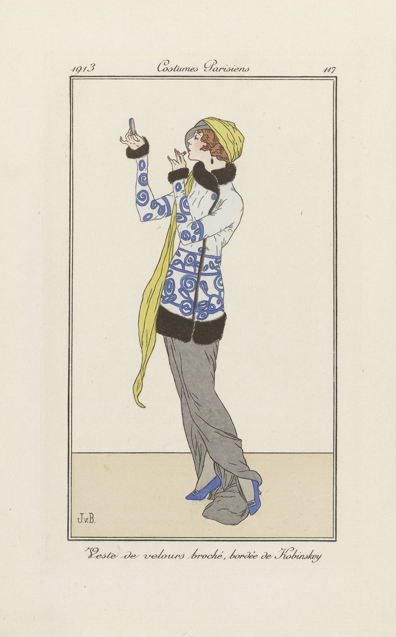 Jan van Brock - Journal des Dames et des Modes – Veste de velours broché, bordée de Kobinskey