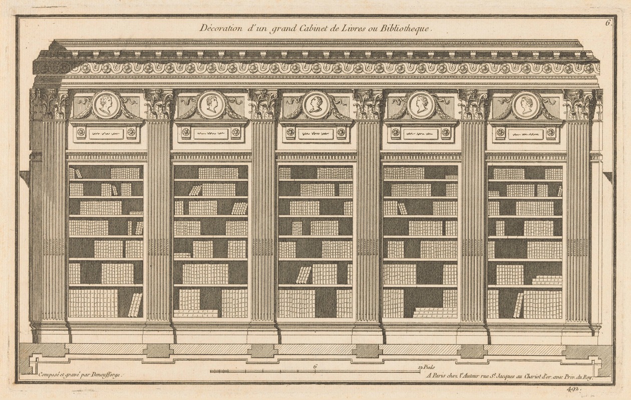 Jean François de Neufforge - Décoration d’un grand Cabinet de Livres ou Bibliotheque