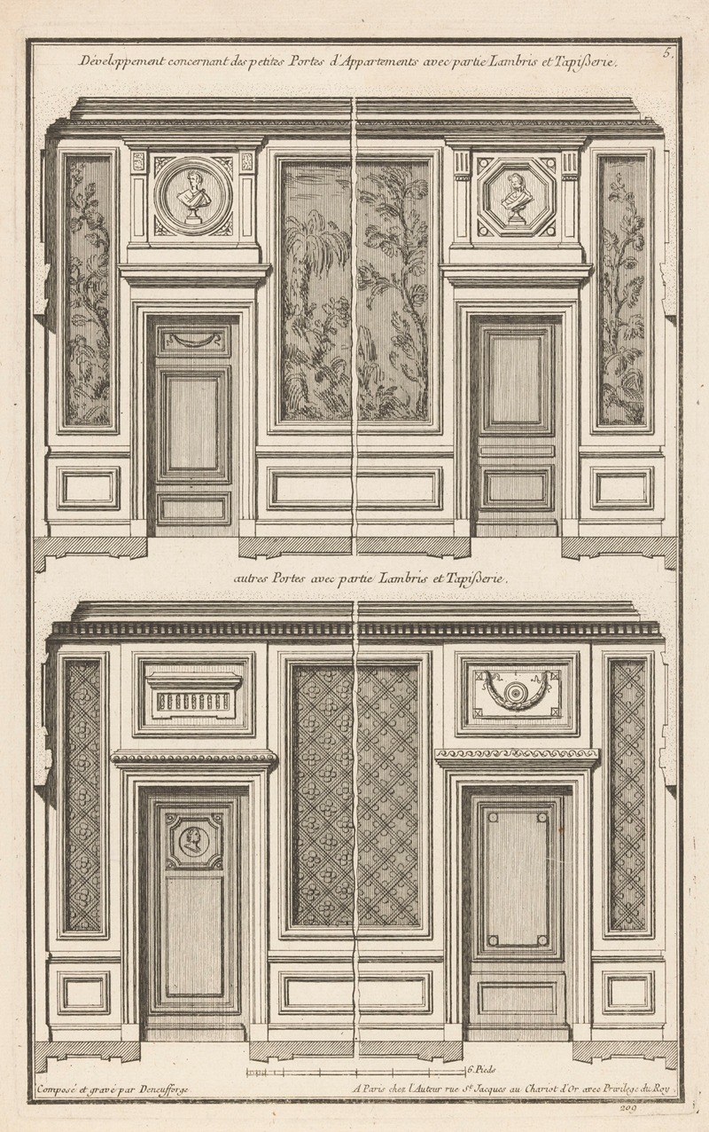 Jean François de Neufforge - Développement concernant des petites Portes d’Appartements avec partie Lambris et Tapiβerie