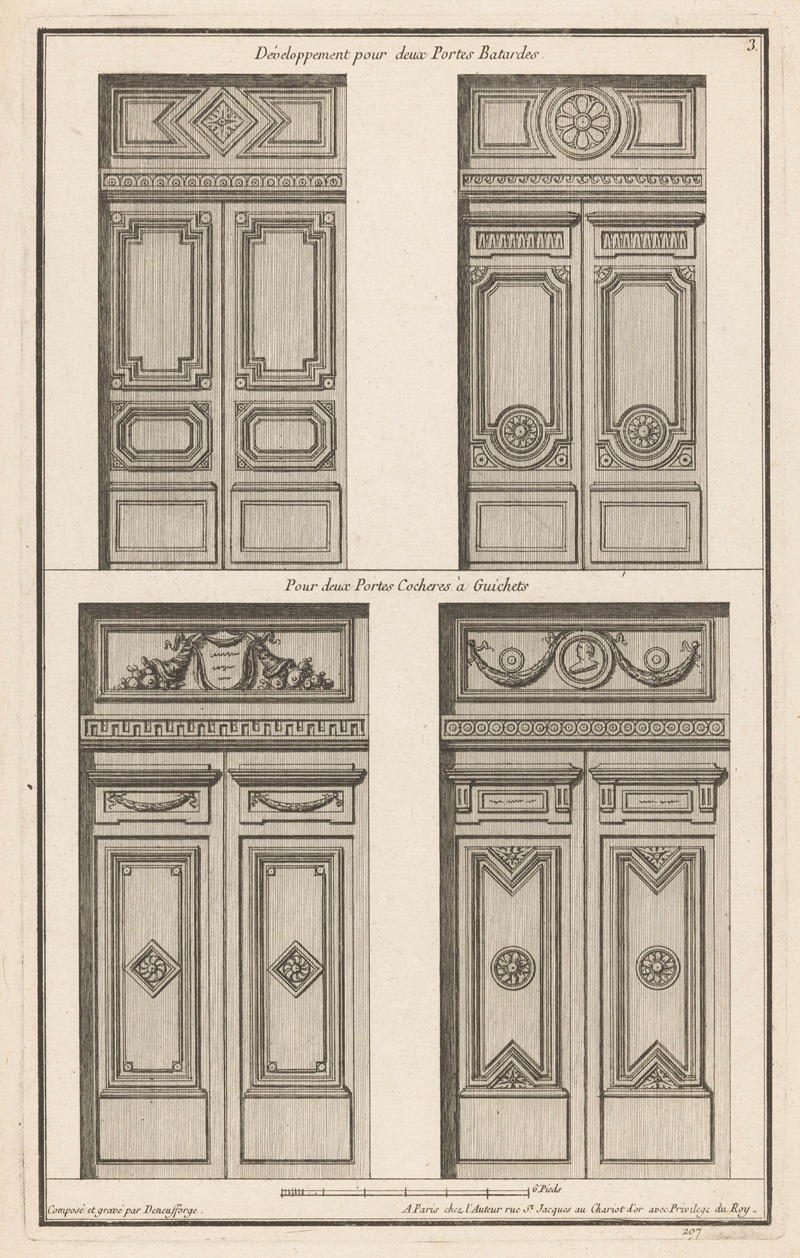 Jean François de Neufforge - Développement pour deux Portes Batardes, Pour deux Portes Cocheres à Guichets