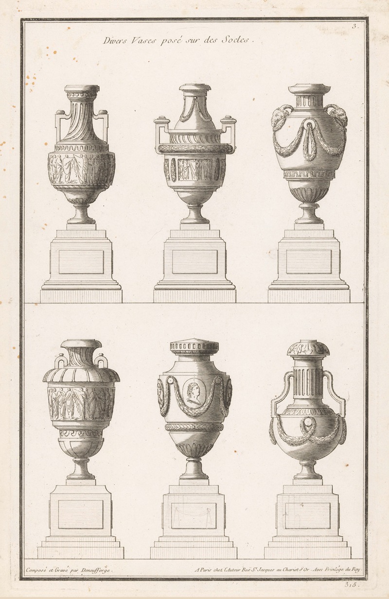 Jean François de Neufforge - Divers Vases posé sur des Socles