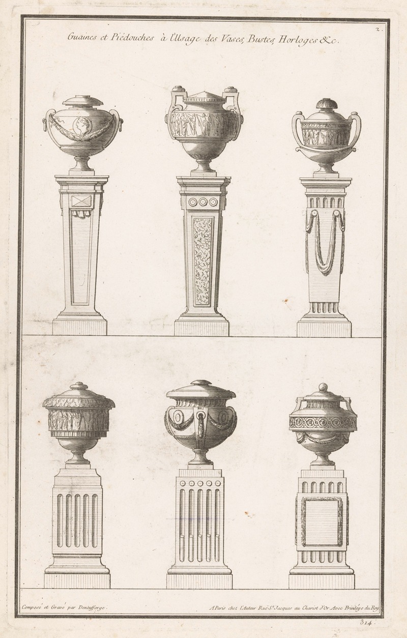 Jean François de Neufforge - Guaines et Piédouches à l’Usage des Vases, Bustes, Horloges &c