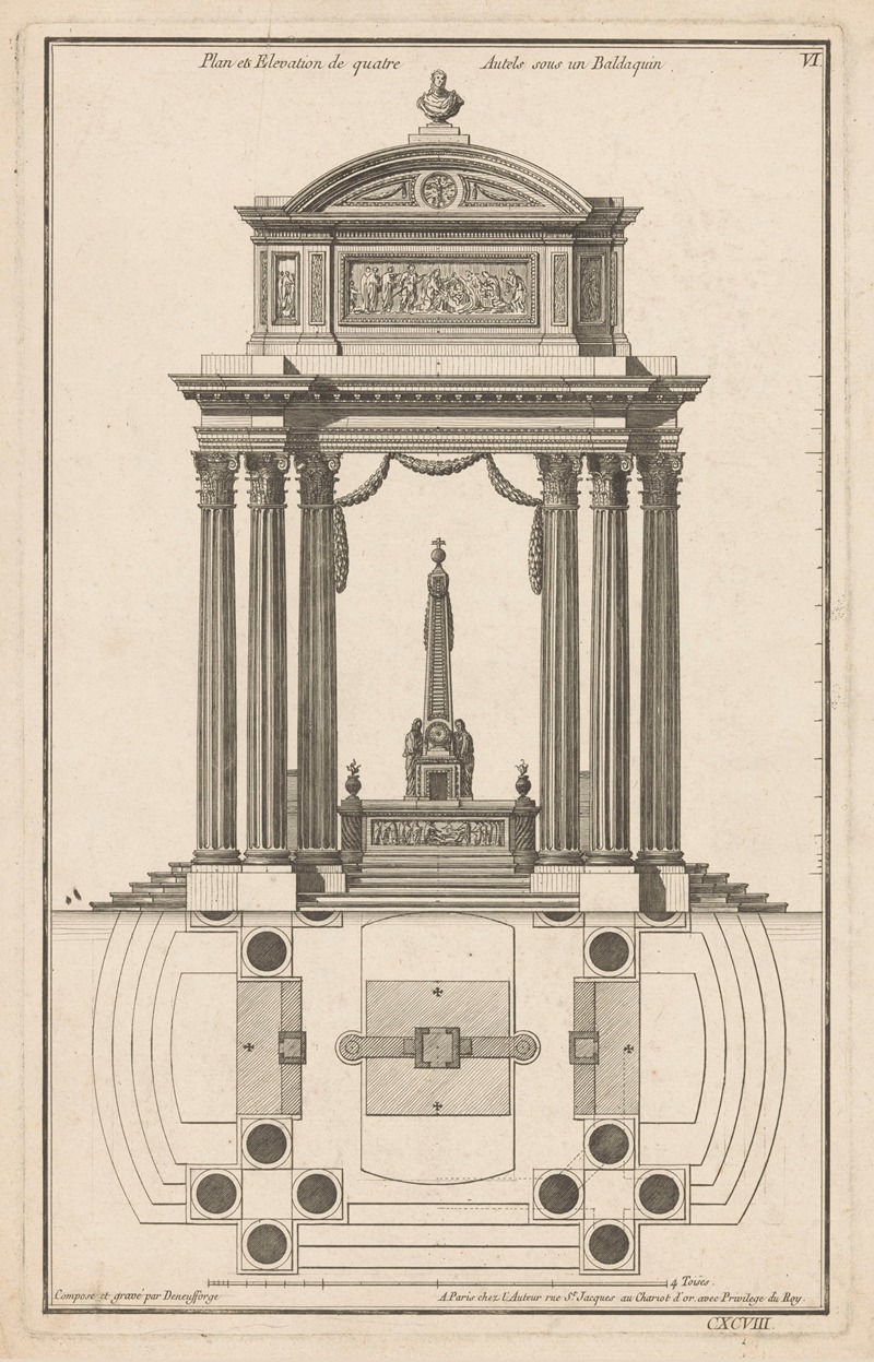 Jean François de Neufforge - Plan ets Elevation de quatre Autels sous un Baldaquin