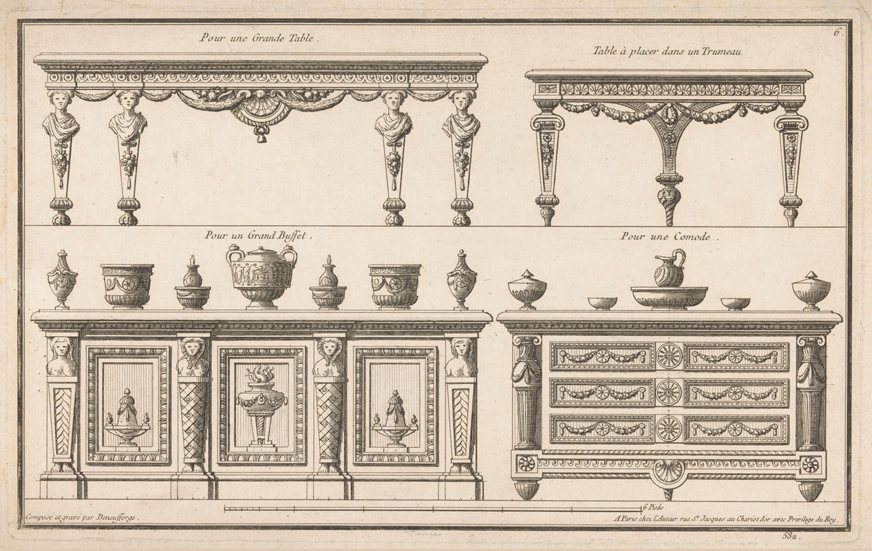 Jean François de Neufforge - Pour une grande Table, Table à placer dans un Trumeau, Pour un Grand Buffet, Pour une Comode