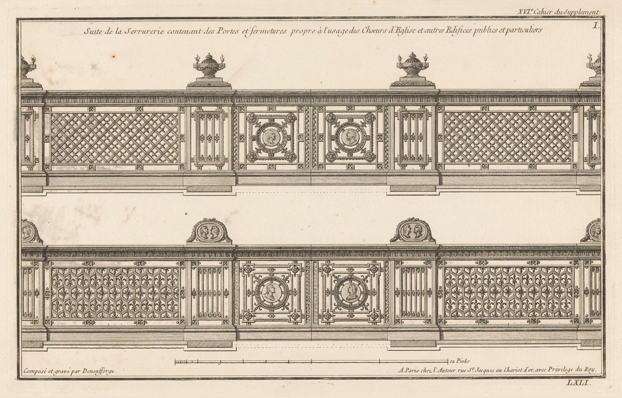 Jean François de Neufforge - Suite de la Serrurerie contenant des Portes et fermetures propre à l’usage des Choeurs d’Eglise et autres Edifices publics et particuliers