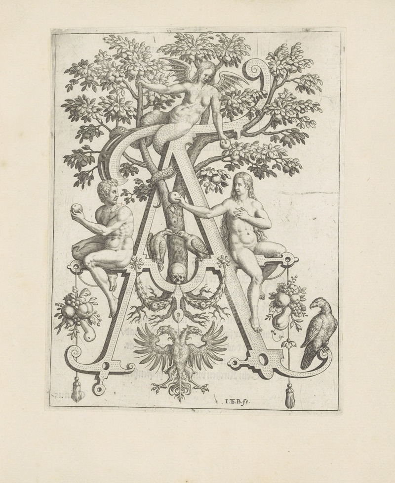 Johann Theodor de Bry - Letter A with Adam and Eve