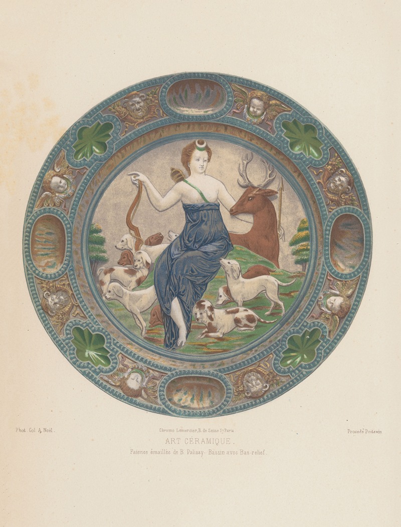 Joseph Rose Lemercier - Faïence émaillée de B. Palissy, Bassin avec Bas-relief