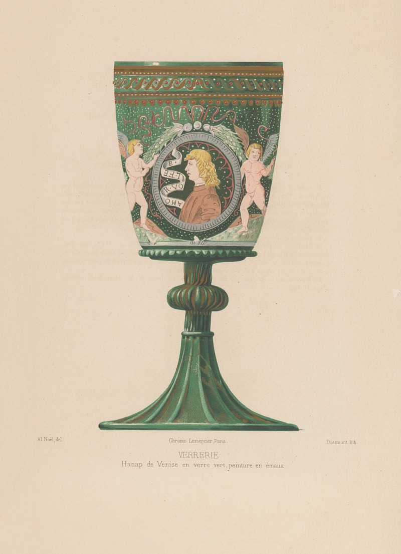Joseph Rose Lemercier - Hamap de Venise en verre vert, peinture en émaux