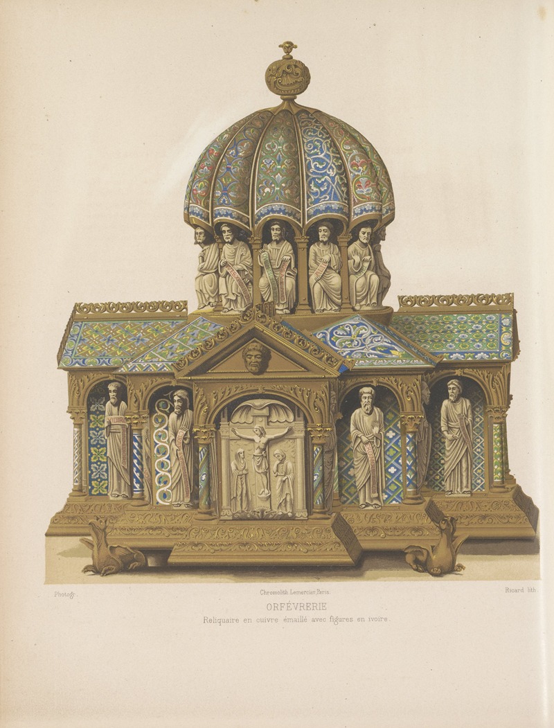 Joseph Rose Lemercier - Reliquaire en cuivre émaillé avec figures en ivoire