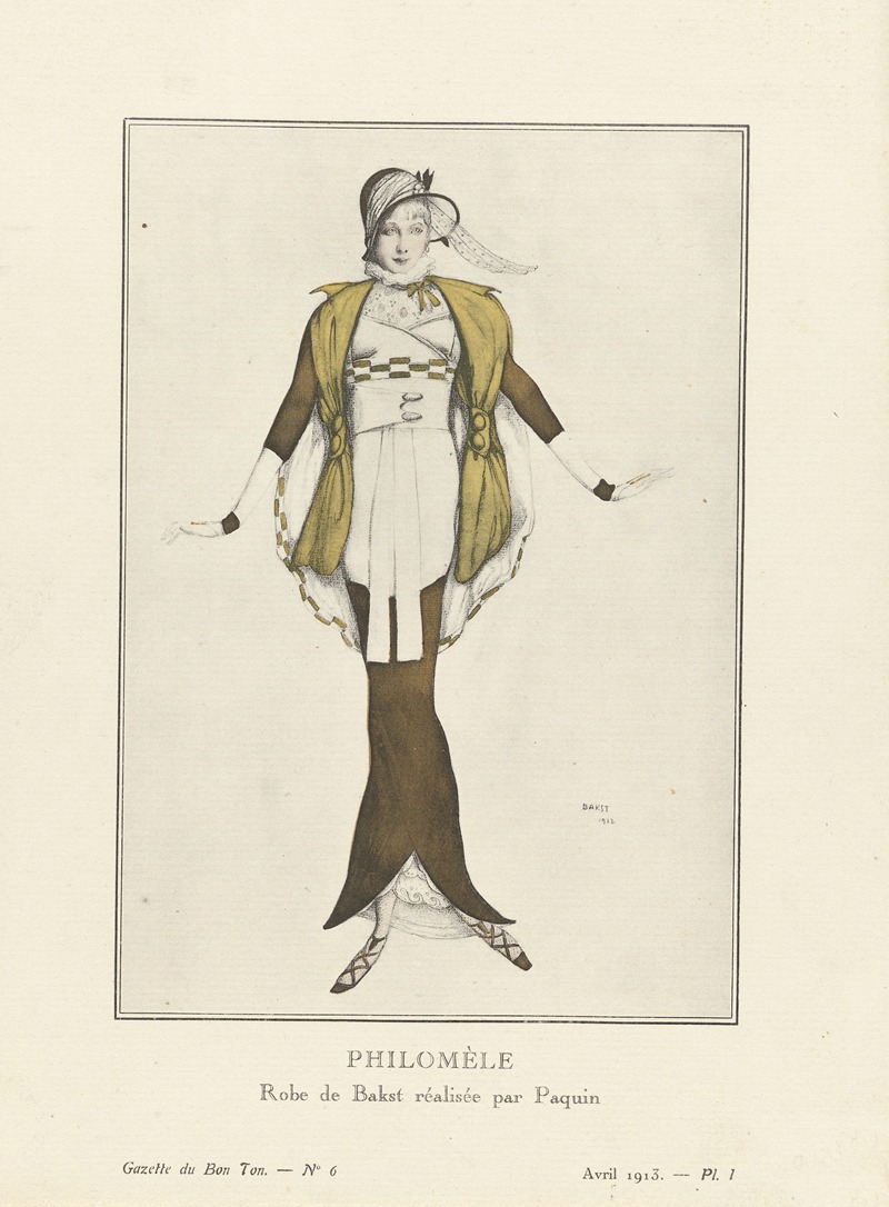 Léon Bakst - Gazette du Bon Ton – PHILOMÈLE Robe de Bakst réalisée par Paquin