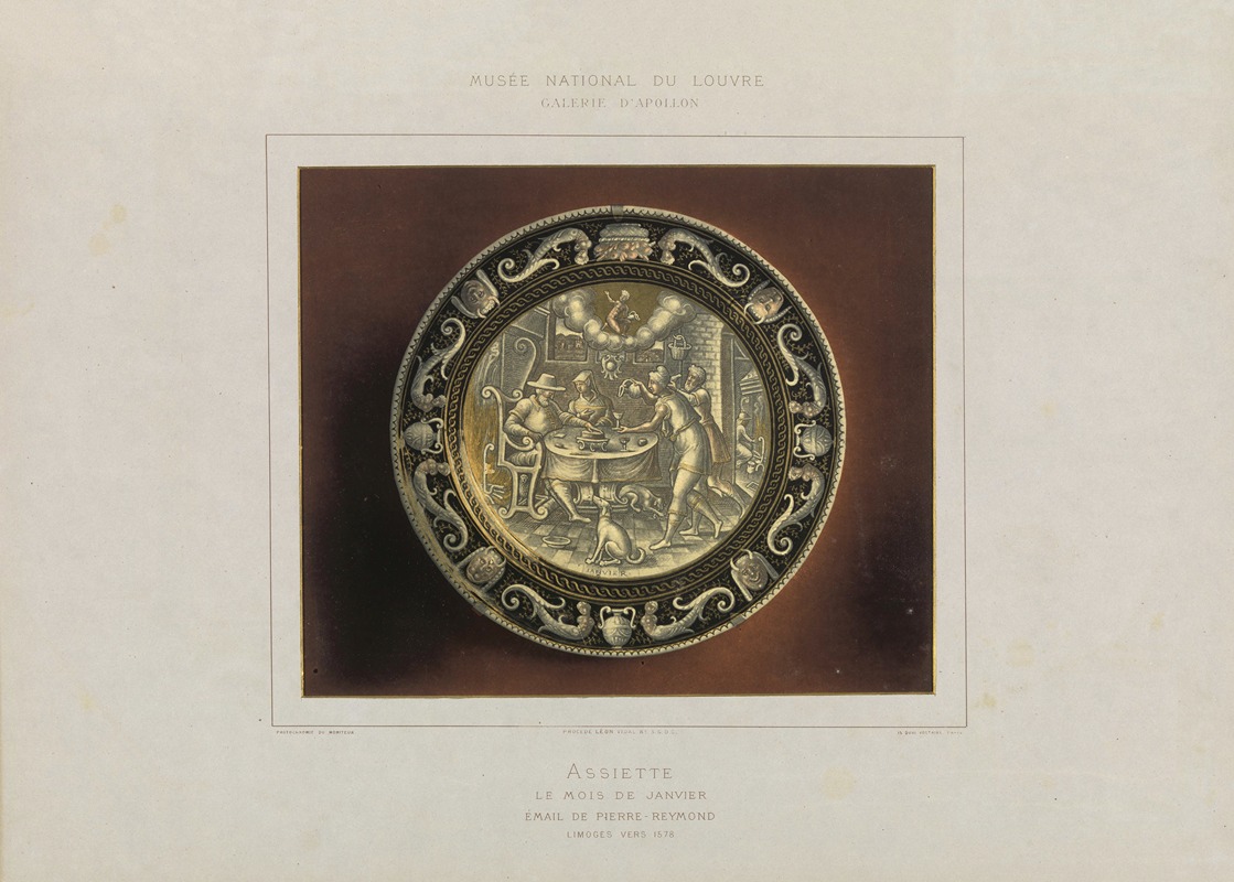 Léon Vidal - Assiette le mois de Janvier émail de Pierre-Reymond