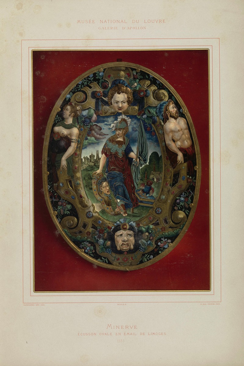 Léon Vidal - Minerve Écusson ovale en émail de Limoges 1555