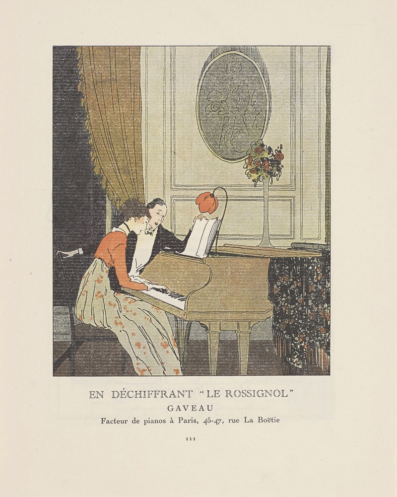 Lucien Vogel - Gazette du Bon Ton – En déchiffrant Le Rossignol advertentie Gaveau, pianohandelaar in Parijs