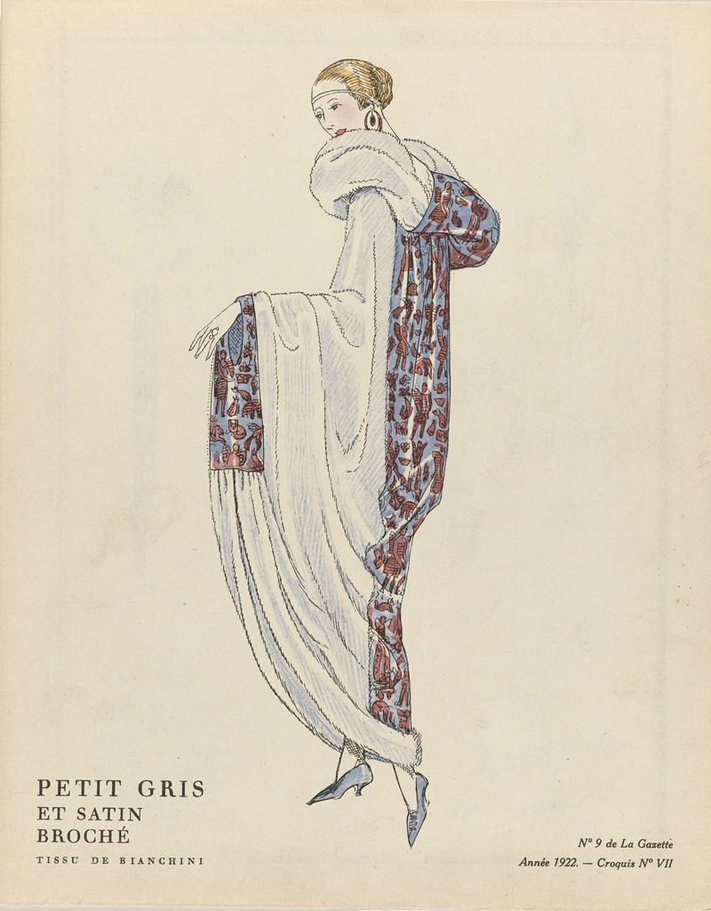 Lucien Vogel - Gazette du Bon Ton – Petit gris et satin broché Tissu de Bianchini