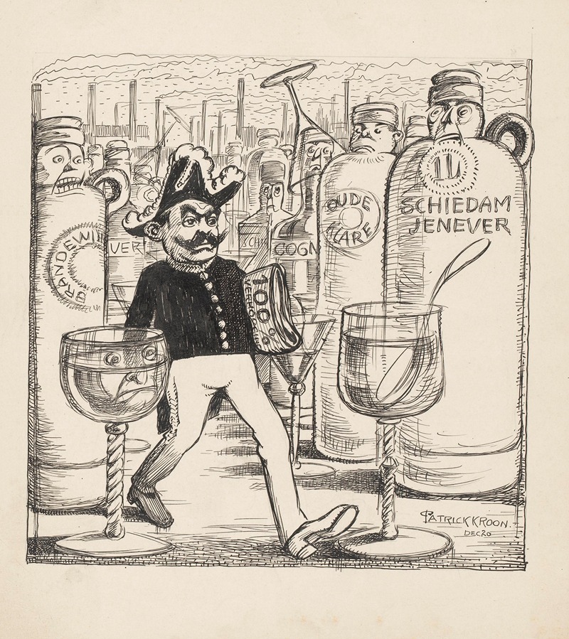 Patricq Kroon - Minister S. de Vries tussen flessen drank