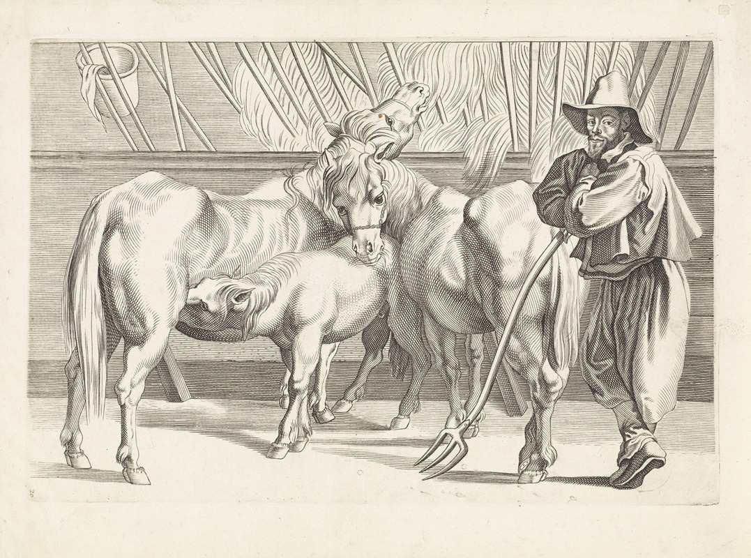 Paulus Pontius - Stable with horses and groom