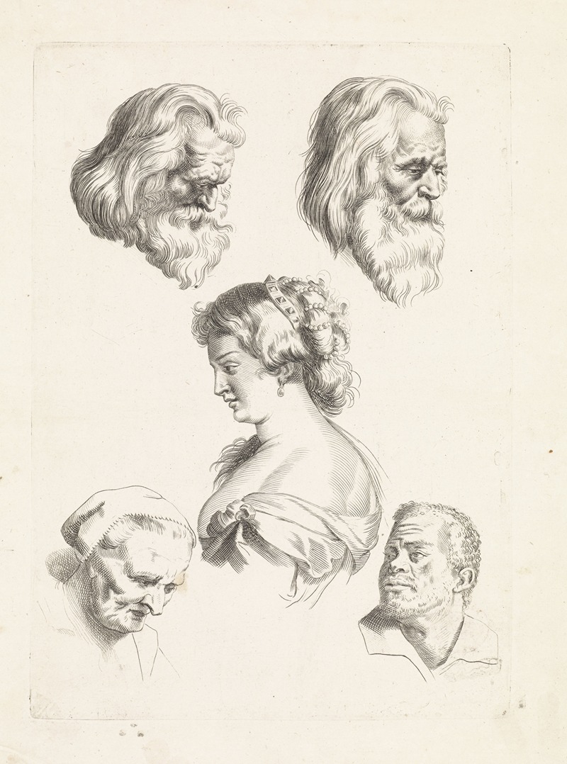 Paulus Pontius - Studies of Five Heads