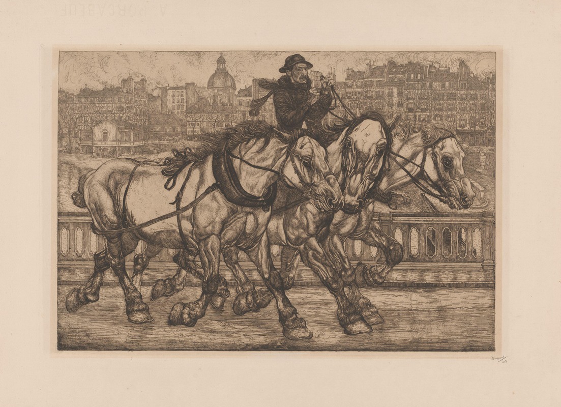 Pieter Dupont - Paarden op de Pont Sully in Parijs