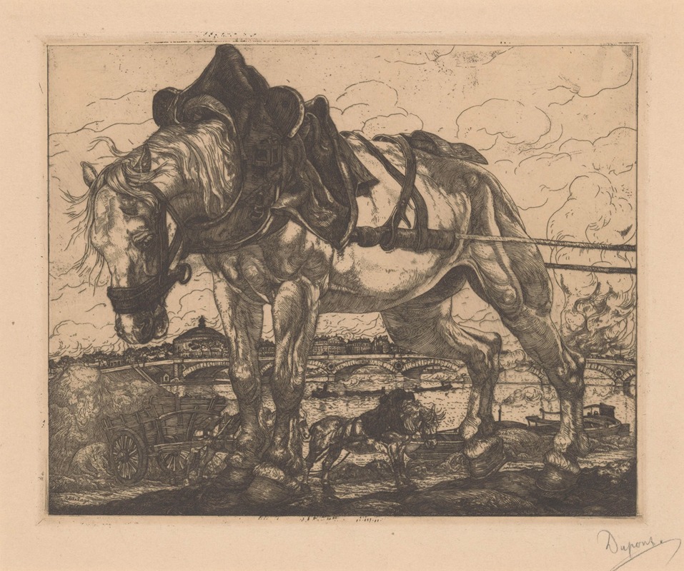 Pieter Dupont - Trekpaard bij de Seine in Parijs