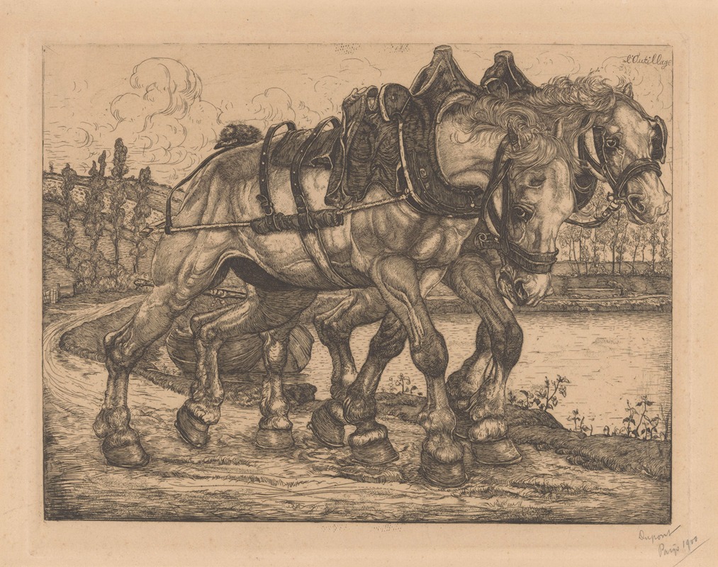 Pieter Dupont - Twee jaagpaarden langs de Marne.
