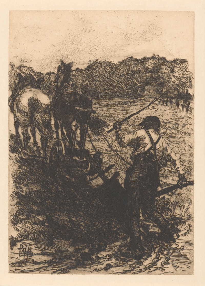 Pieter Josselin de Jong - Boer met twee ploegende paarden