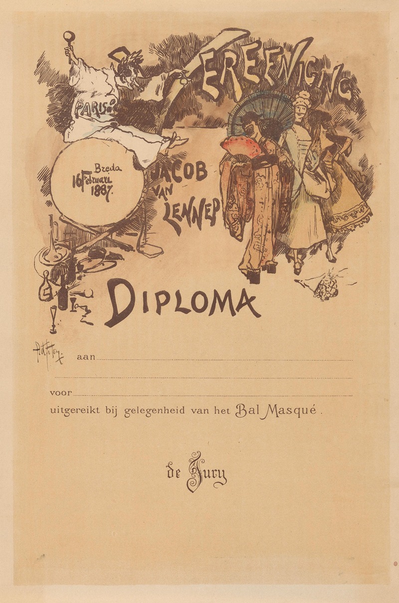 Pieter Josselin de Jong - Diploma of the Jacob van Lennep Association in Breda