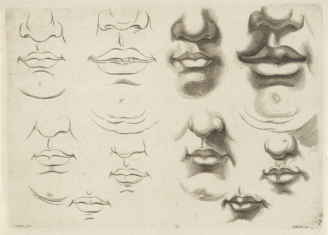 Peter Schenk the Elder - Study of various mouths