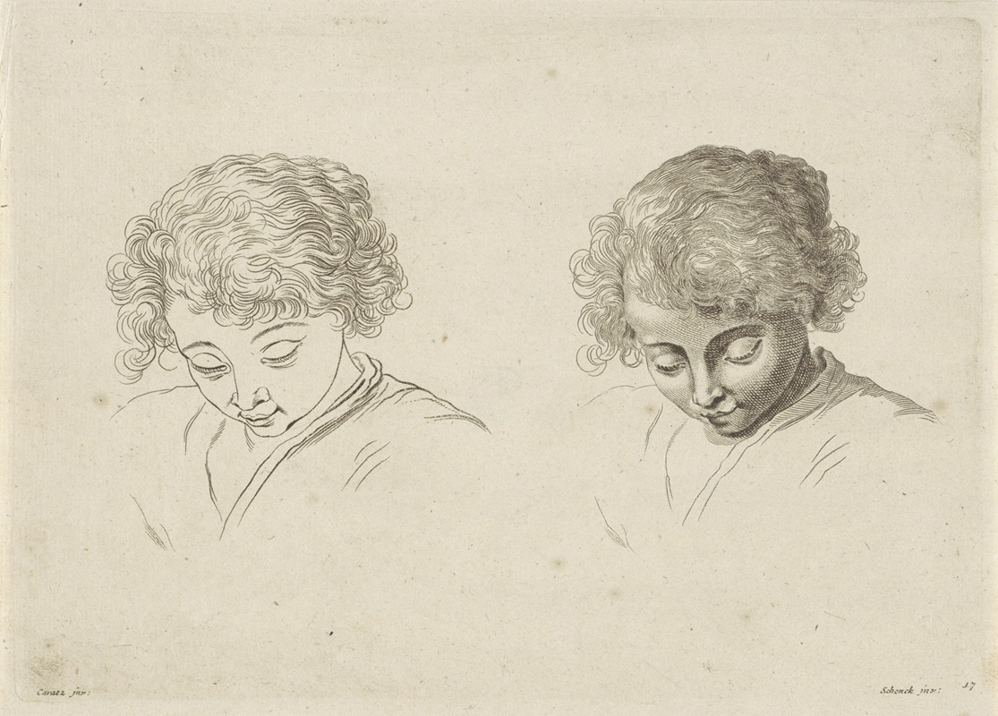 Peter Schenk the Elder - Study of the head of a child looking down