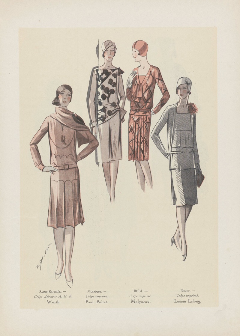 R. Drivon - Art – Goût – Beauté – SAINT-RAPHAËL. – Crêpe Astrabad A.G.B. Worth. ; MOSAÏQUE. – Crêpe imprimé. Paul Poiret ; 30.031. – Crêpe imprimé. Molyneux ; NIMET. – Crêpe imprimé. Lucien Lelong