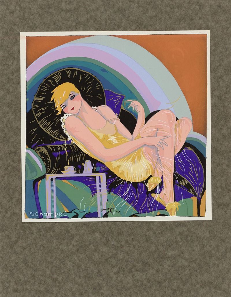 S. Chompré - Woman reclining on a couch