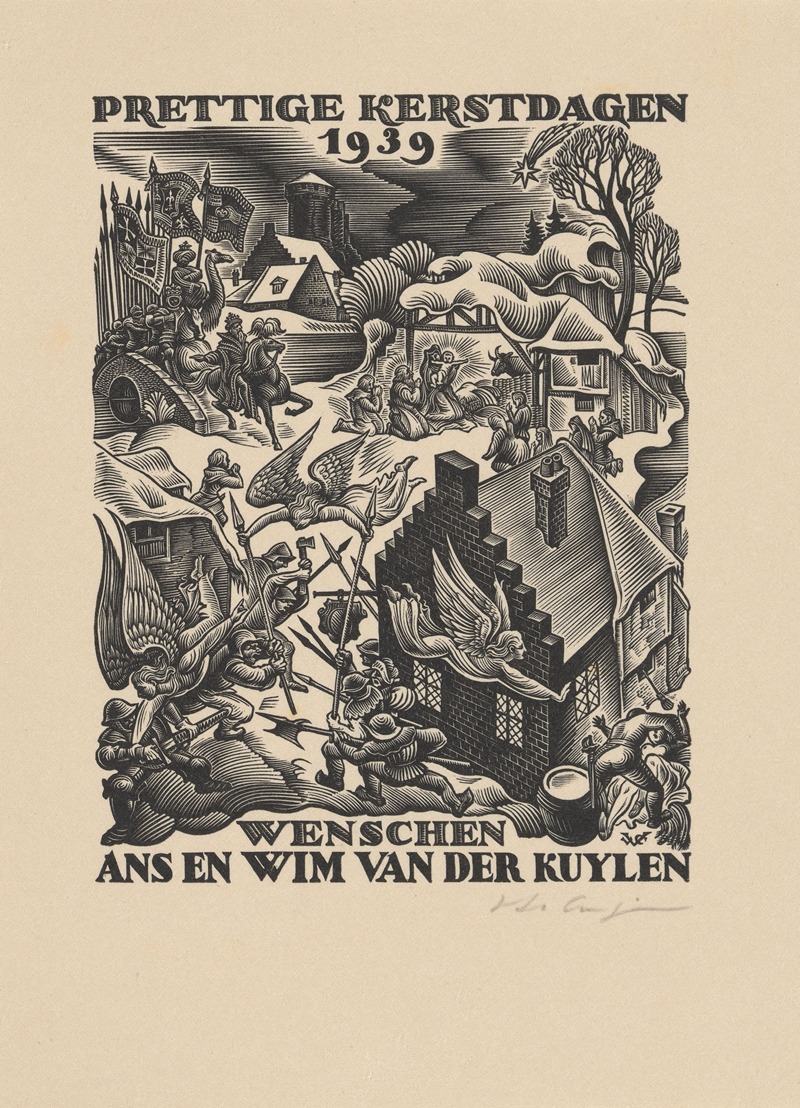 Valentin le Campion - Kerstwens met engelen die tegen het kwaad strijden