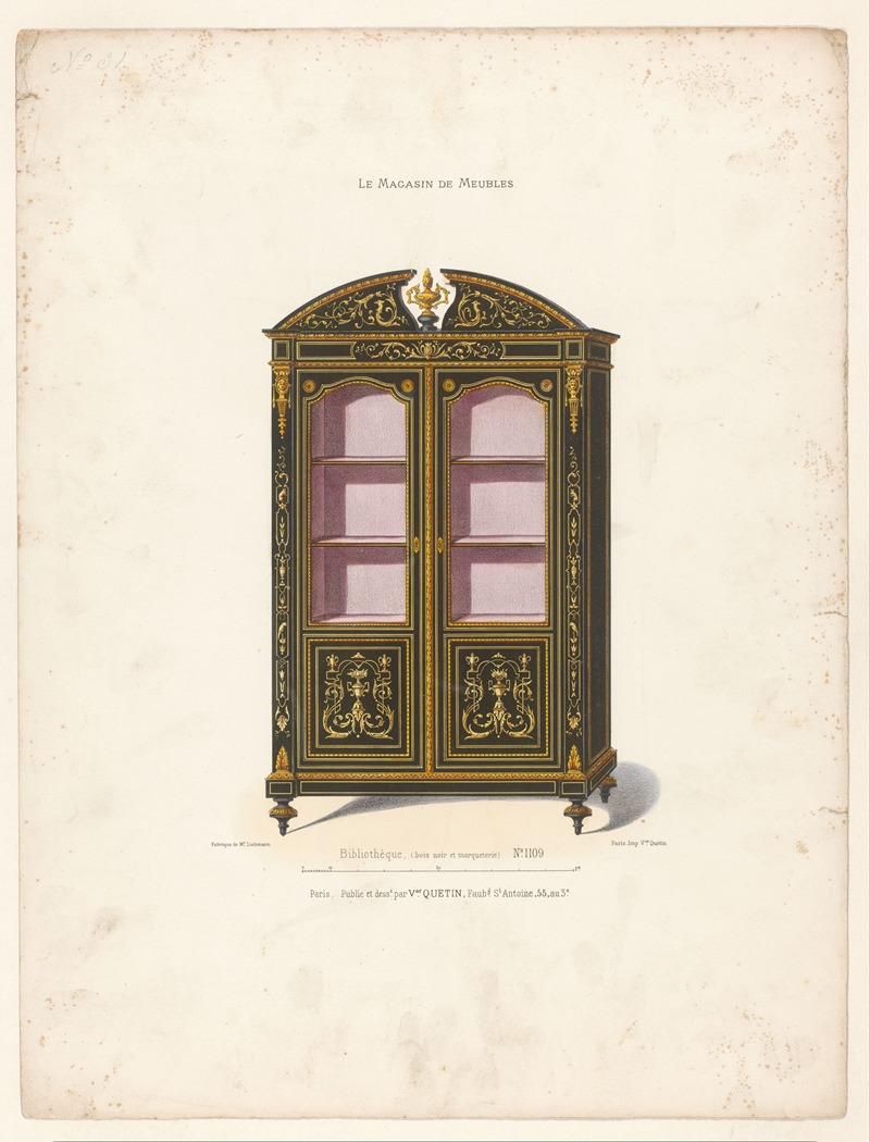 Victor Léon Michel Quétin - Bibliothèque, (bois noir et marqueterie)