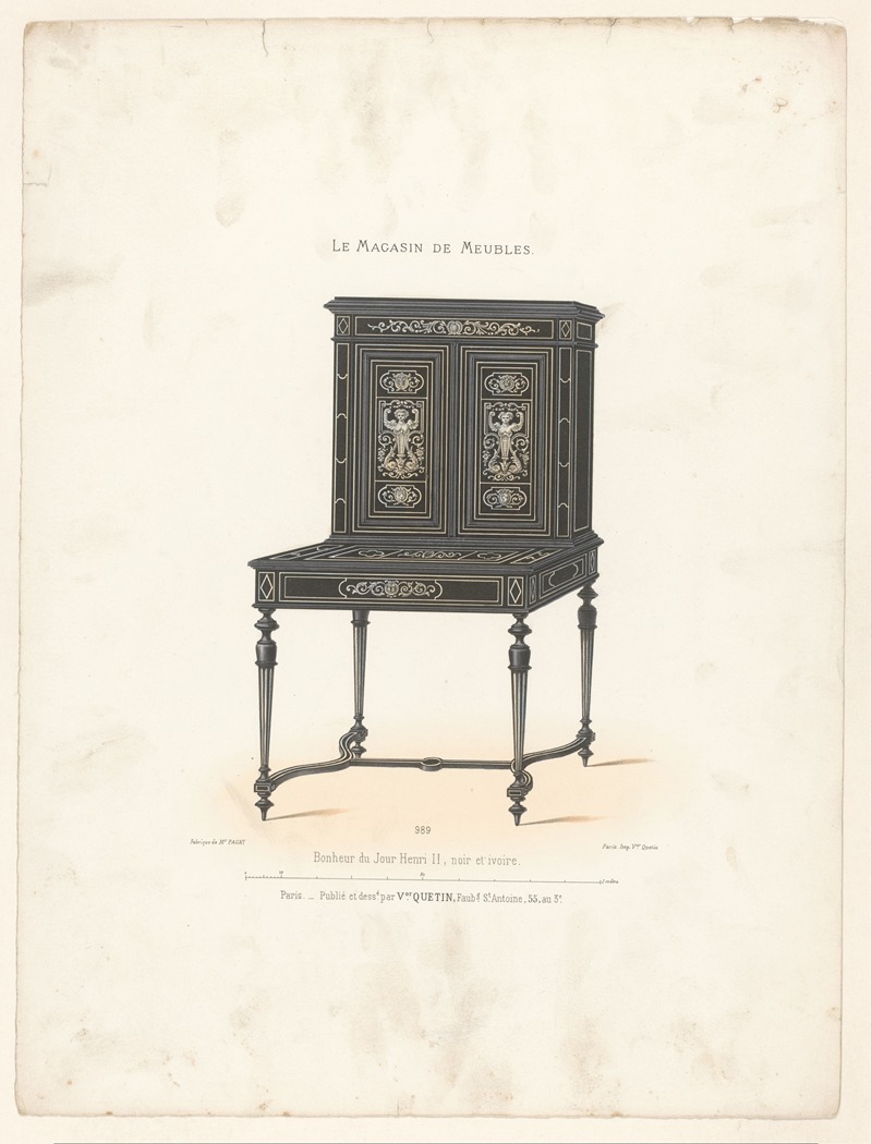 Victor Léon Michel Quétin - Bonheur du jour Bonheur du Jour Henri II, noir et ivoire