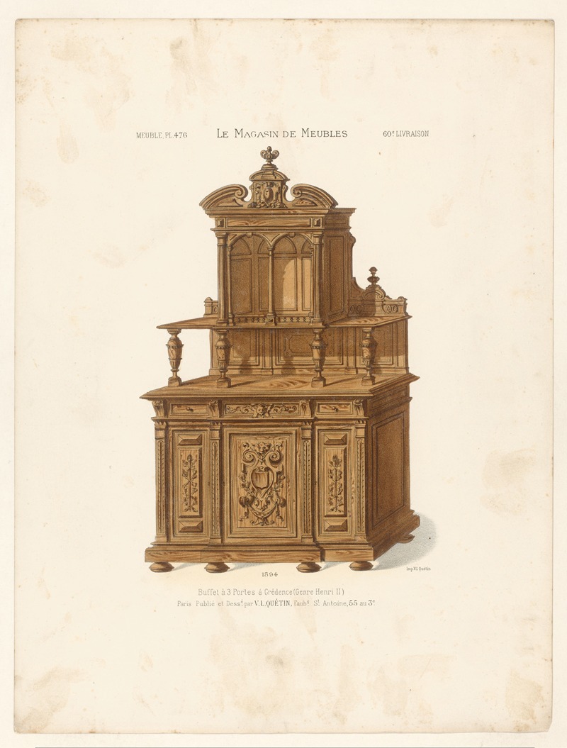 Victor Léon Michel Quétin - Buffet à 3 Portes à Credence (Genre Henri II)