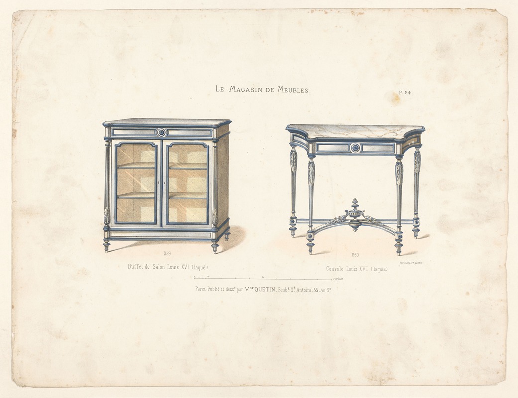 Victor Léon Michel Quétin - Buffet de Salon Louis XVI (laqué) ; Console Louis XVI (laquée)
