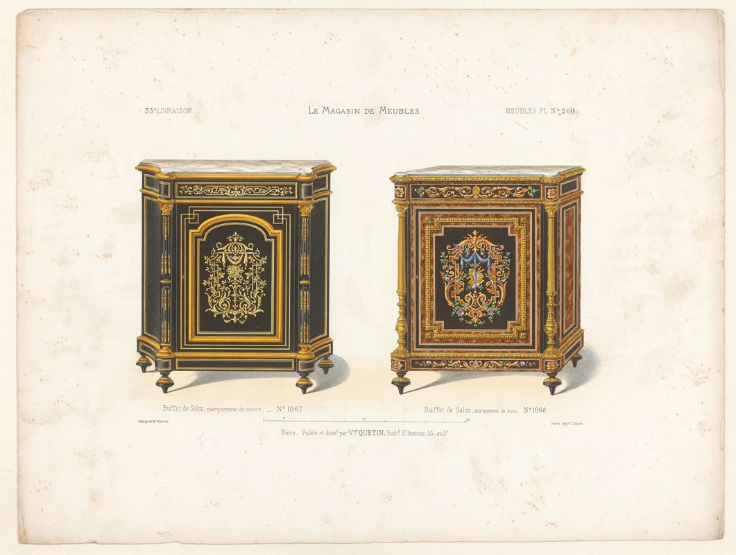 Victor Léon Michel Quétin - Buffet de Salon, marqueterie de cuivre ; Buffet de Salon, marqueterie de bois