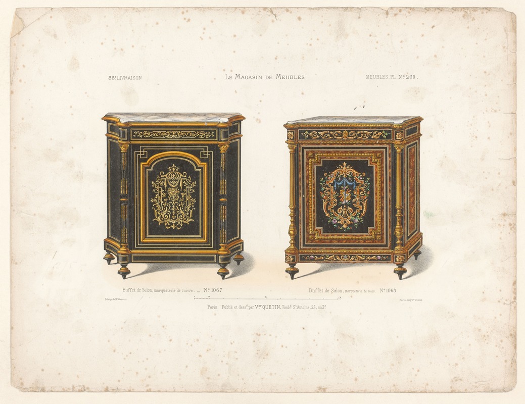 Victor Léon Michel Quétin - Buffet de Salon, marqueterie de cuivre; Buffet de Salon, marqueterie de bois