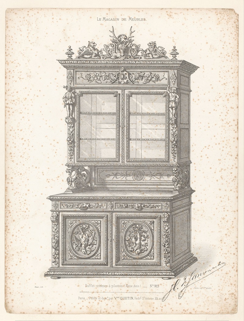 Victor Léon Michel Quétin - Buffet-crédence à pilastres (Vieux bois)