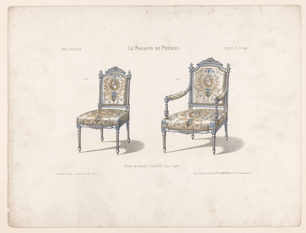 Victor Léon Michel Quétin - Chaise et Fauteuil Louis XVI, bois laqué
