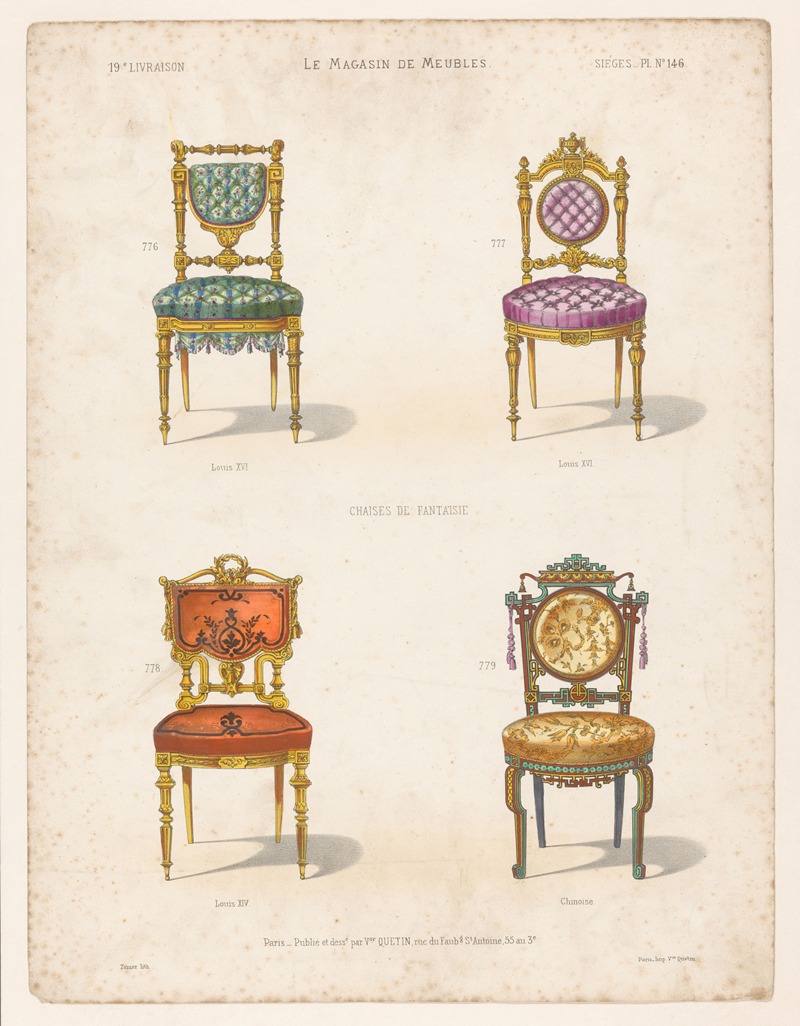 Victor Léon Michel Quétin - Chaises de fantaisie ; Louis XVI ; Louis XIV ; Chinoise