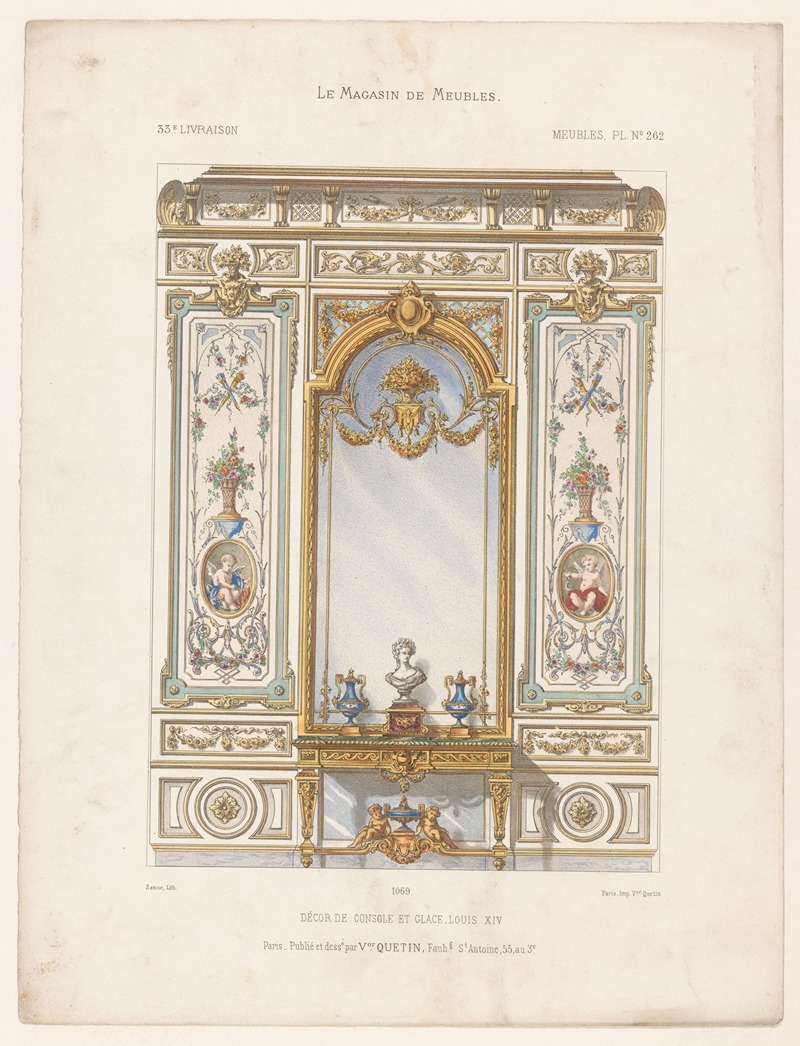 Victor Léon Michel Quétin - Décor de console et glace, Louis XIV
