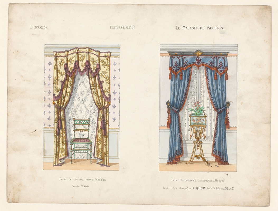 Victor Léon Michel Quétin - Décor de croisée têtes à gobelets ; Décor de croisée à Lambrequin. Néo-grec