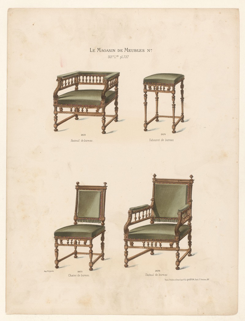 Victor Léon Michel Quétin - Fauteuil de bureau ; Tabouret de bureau ; Chaise de bureau; Fauteuil de bureau