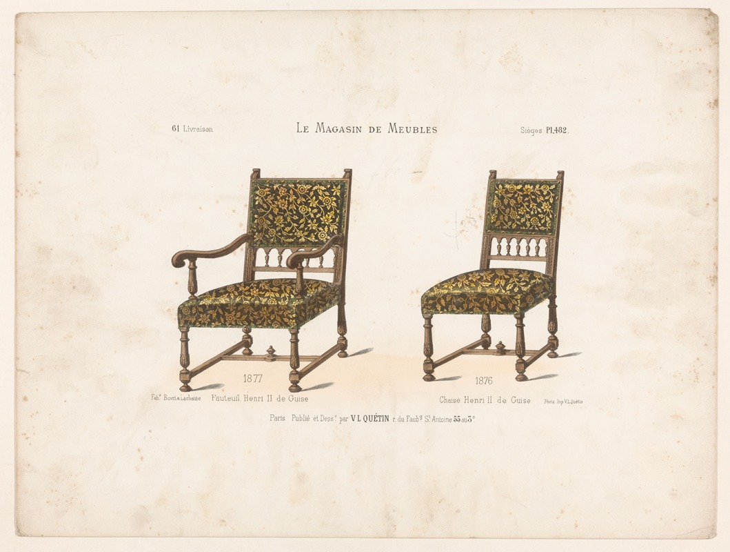 Victor Léon Michel Quétin - Fauteuil Henri II de Guise ; Chaise Henri II de Guise