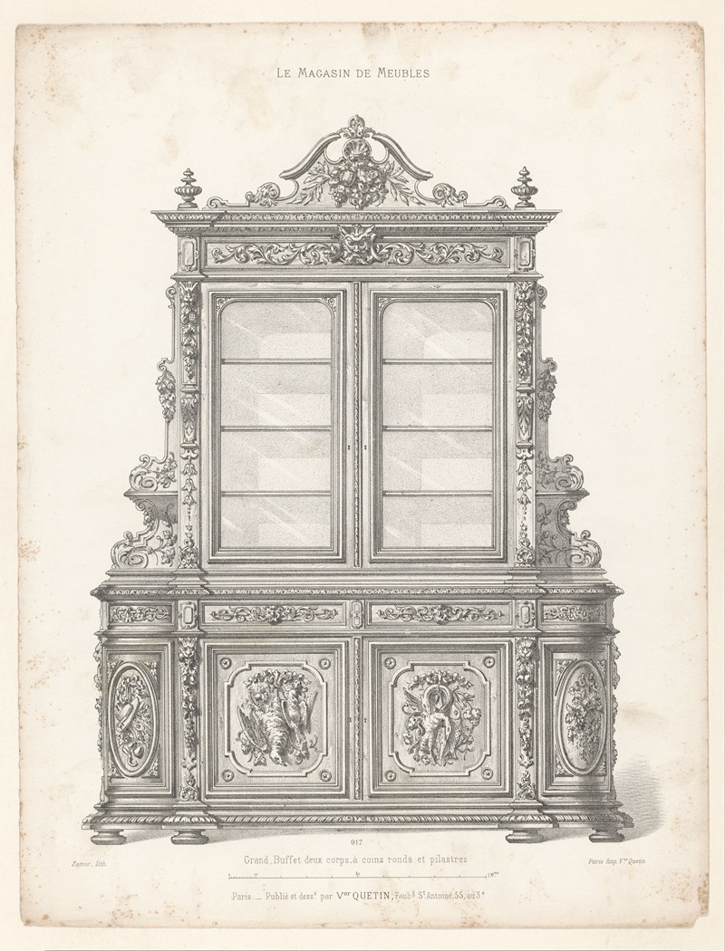 Victor Léon Michel Quétin - Grand Buffet deux corps, à coins ronds et pilastres