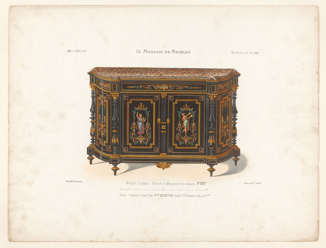 Victor Léon Michel Quétin - Meuble d’appui. Bronzes et Marqueterie de couleurs